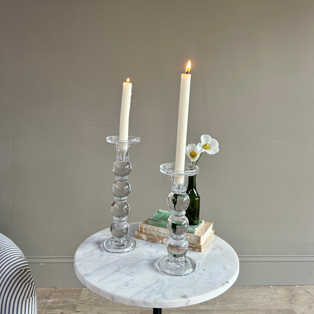Clear Glass Bobbin Candlestick