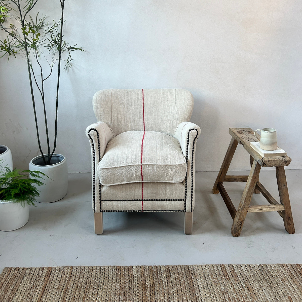 French Grain Sack Linen Armchair No: 6