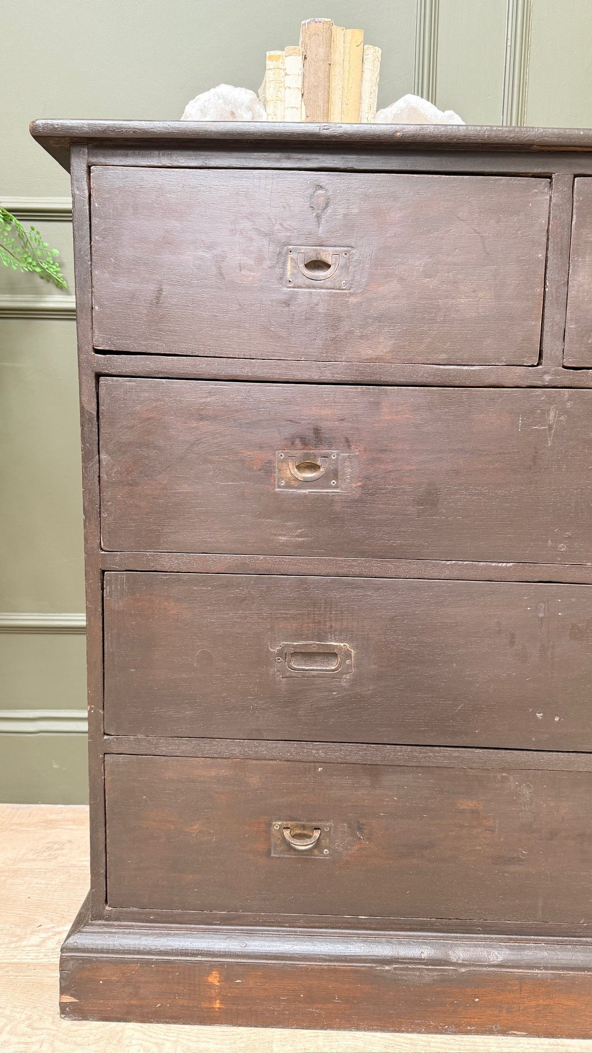 Antique wooden campaign style drawers | Giles