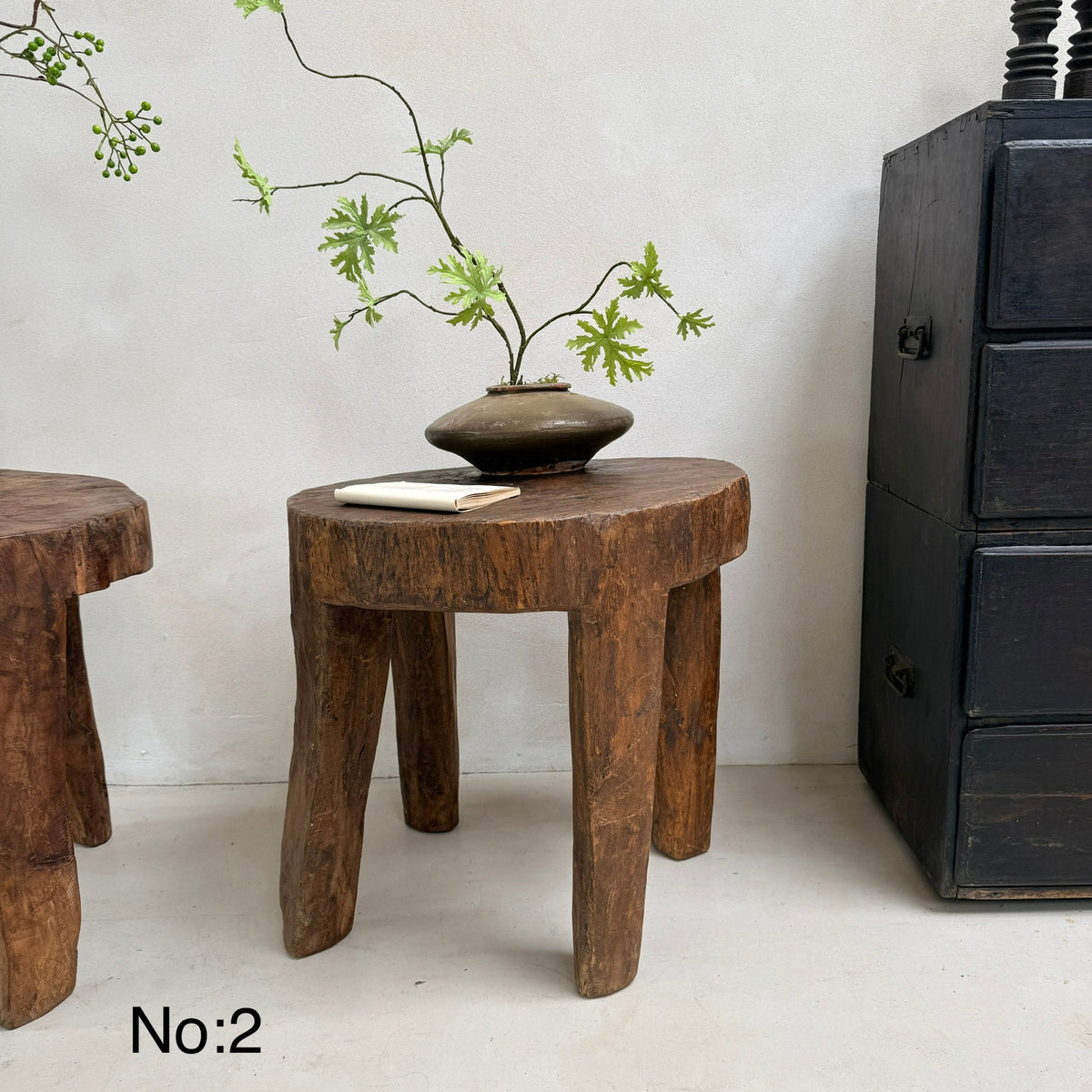 Large Antique Hand Carved Tree Stump Side Tables