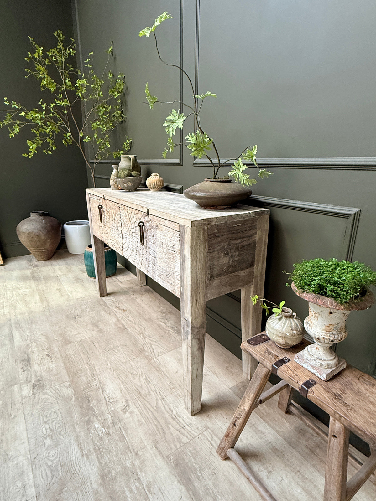 Reclaimed Wood Console Table with Decorative Doors | Angelica
