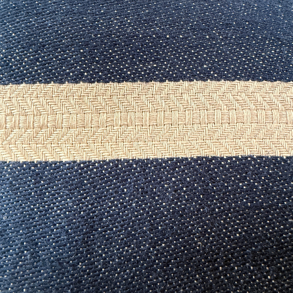 Woven Linen Cushion | Indigo Ochre Stripe